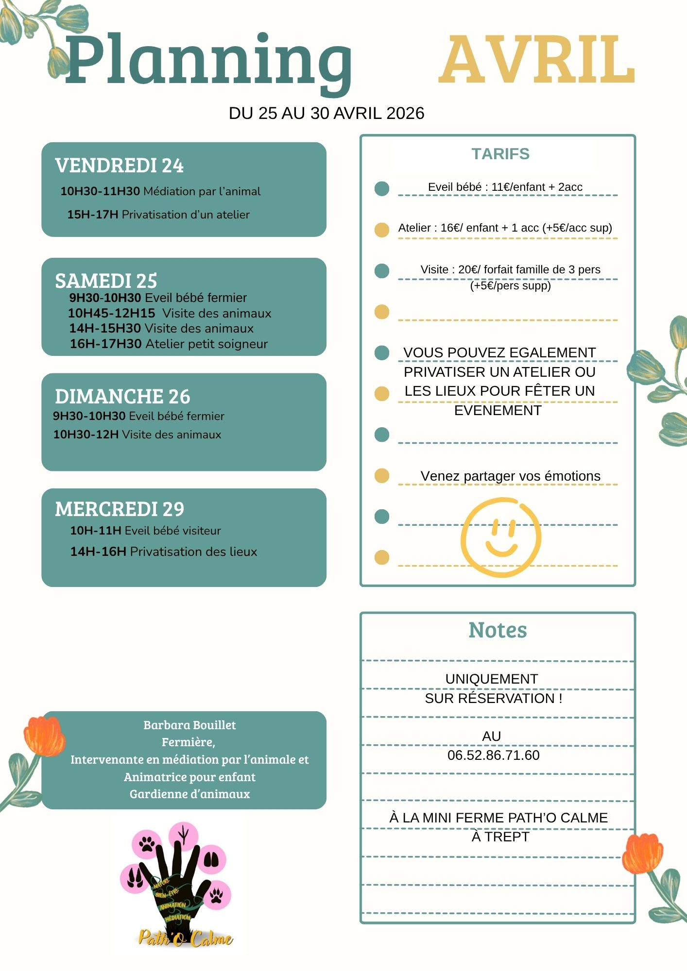 Planning du mois d'avril